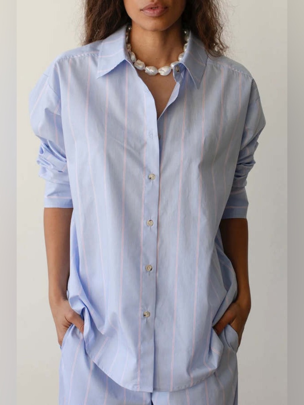 DONNI. The Pop Button Down Shirt Tomato Stripe